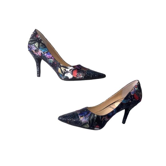 J Renee Ryenne Butterfly Screen Print Glitter Heels & Toes Black Purple Size 8 - Picture 2 of 8